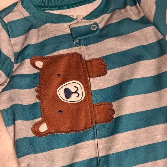 4/$20- Carter's Teal and Gray Striped Bear Footie - Picture 4 of 4